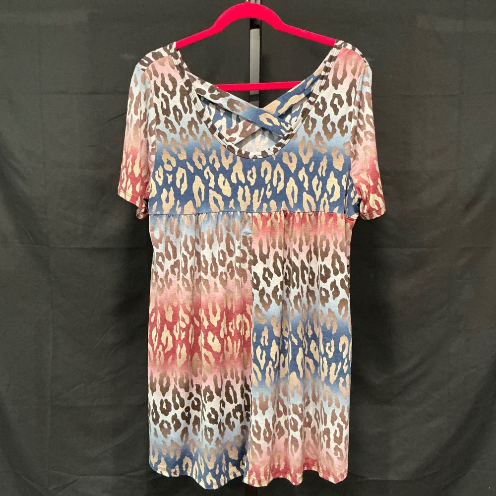 Paisley Grace Tunic Top Leopard Print Ombre Multicolor Criss Cross Short Sleeve - Picture 3 of 5